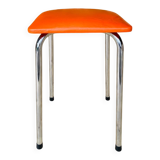Tabouret vintage skaï orange et pieds chrome circa 70s