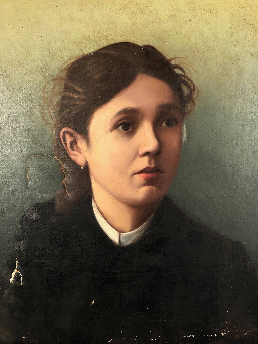 Artheme Denis, portrait de jeune femme. Huile sur toile signée et datée 1885