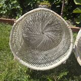 Set of 2 Vintage White Rattan Armchairs – 1970s