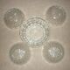 Lot salad bowl and 4 cups in pressed molded glass