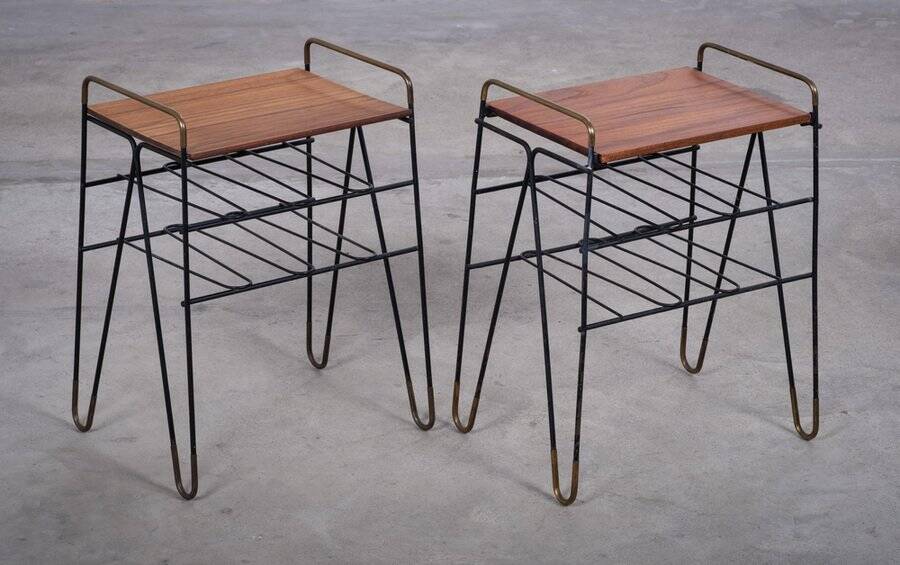 Vintage Teak Side Tables with Metal Frame, Denmark, 1960s, Set of 2