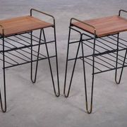 Vintage Teak Side Tables with Metal Frame, Denmark, 1960s, Set of 2