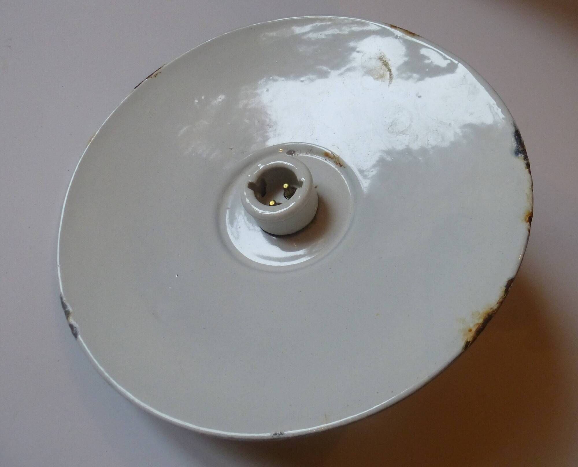 Industrial pendant light green enameled sheet metal and white porcelain #4