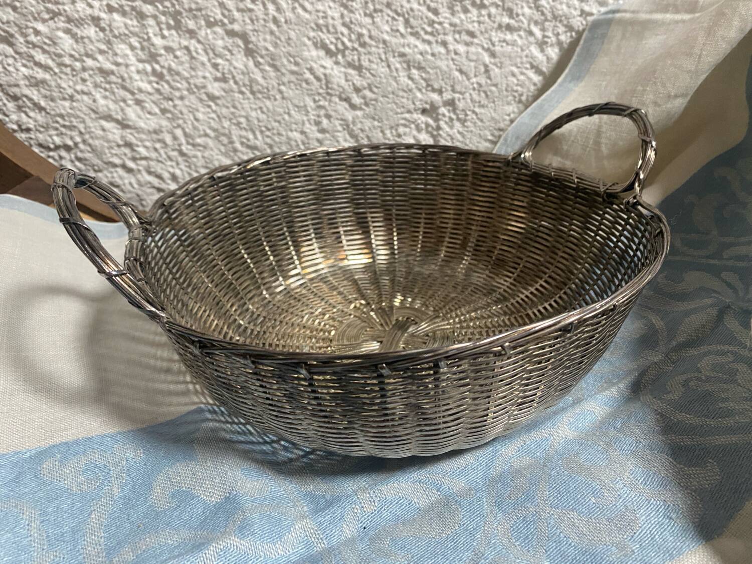 Antique silver metal wire basket