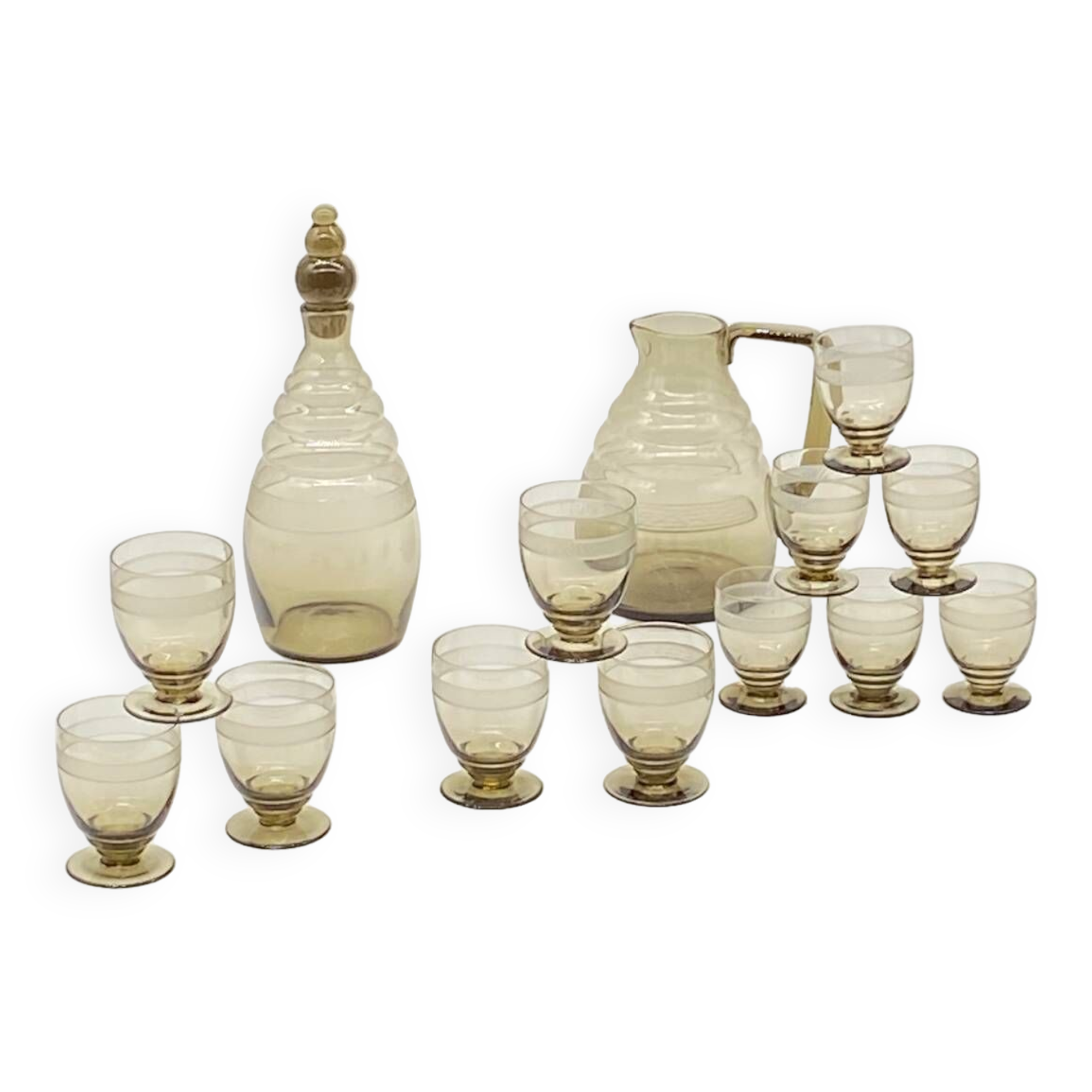 Glass service / pitcher / carafe art deco style / vintage / black smoked glass