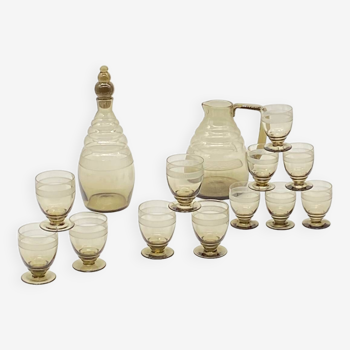 Glass service / pitcher / carafe art deco style / vintage / black smoked glass