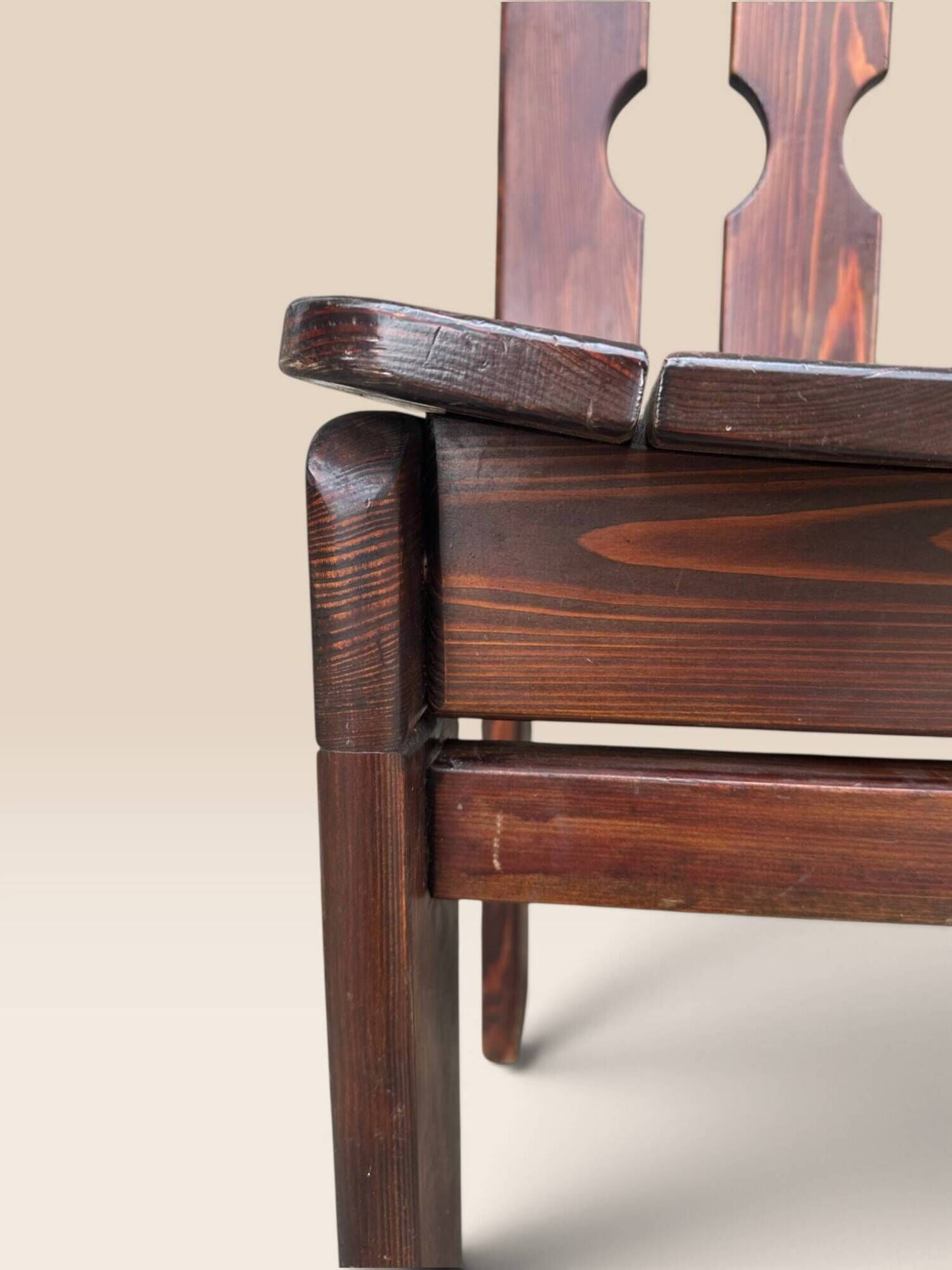 Set of five brutalist chairs in solid pine.