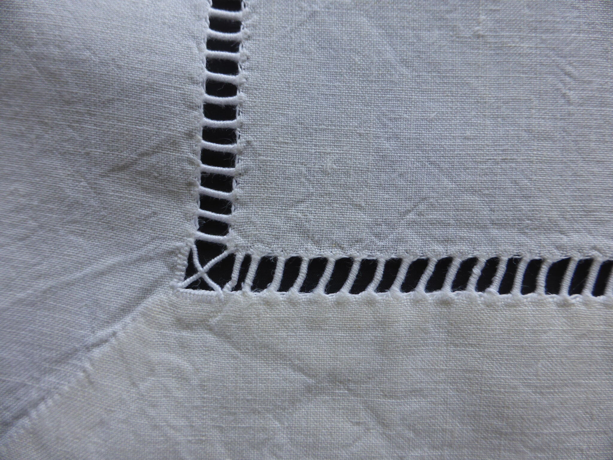 Old linen sheet embroidered with fancy days-monogram GB-225x278cm
