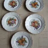 Set of 5 antique Limoges porcelain plates L.J.V with fruit decoration