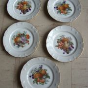 Set of 5 antique Limoges porcelain plates L.J.V with fruit decoration