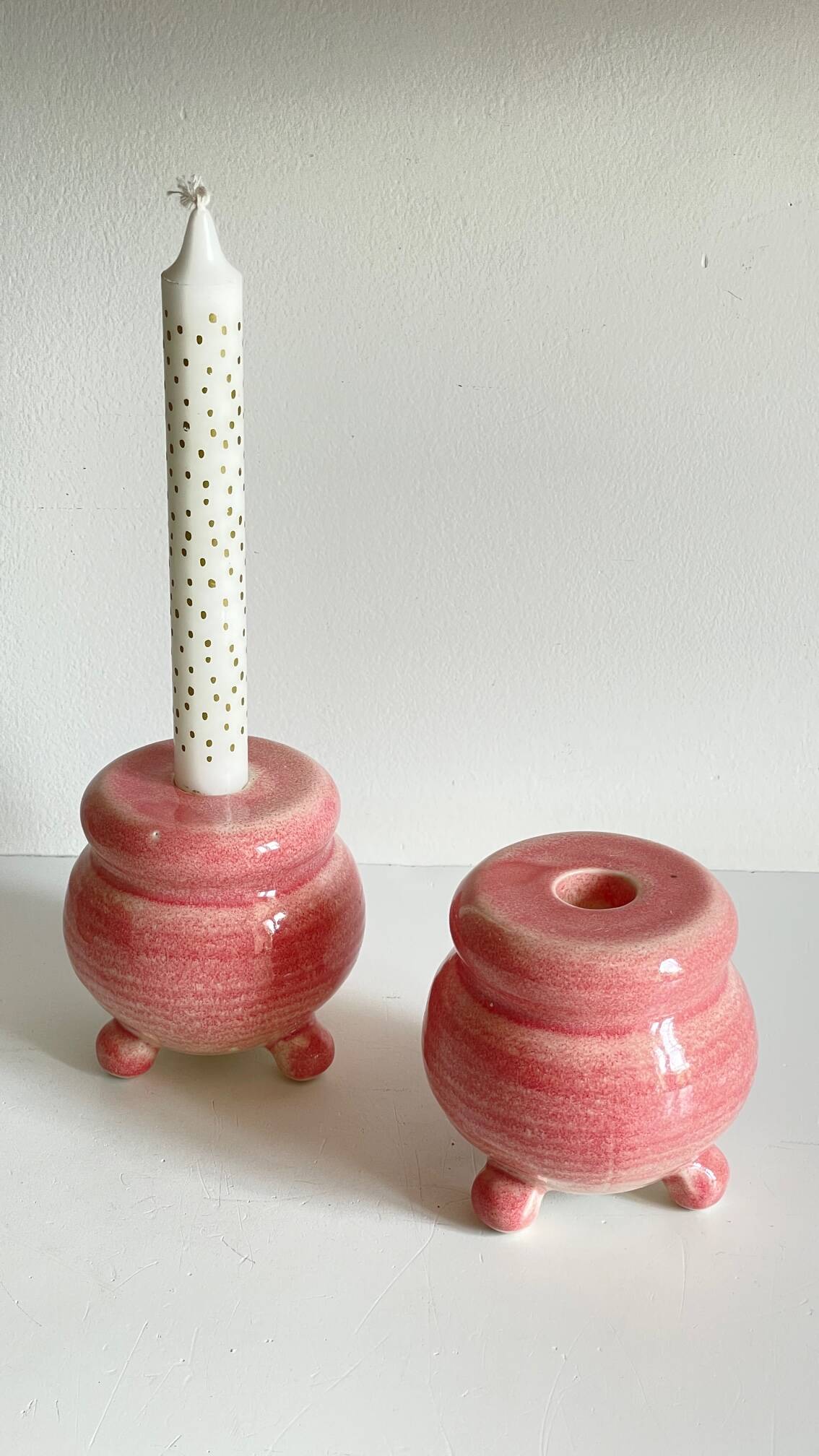 Ceramic candle holders pink 90s