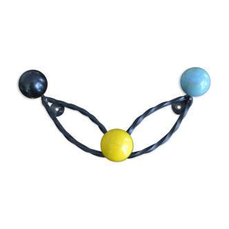 Coatrack 3 multicolored wooden patères