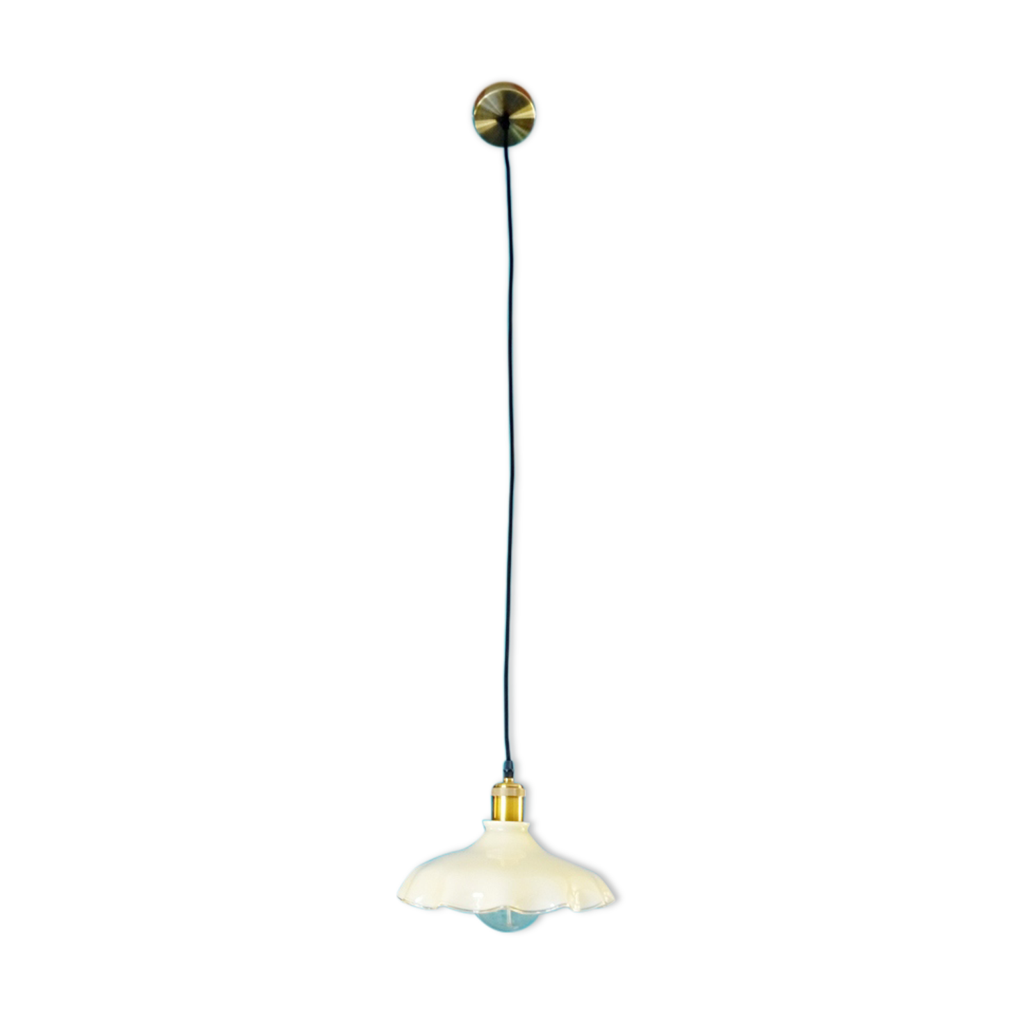 Suspension brass opaline lace beige glass