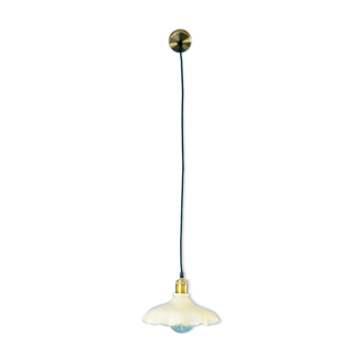 Suspension laiton opaline dentelle beige en verre