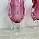 Pair of pink murano glass hand made vases , 1970’s Italy