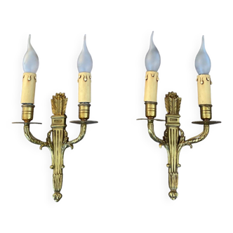 Directoire wall lights in gilded bronze, 20th century, Quiver decorations + foliage