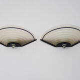 Pair of vintage italian design wall lights in metal and pink frosted glass. year 80