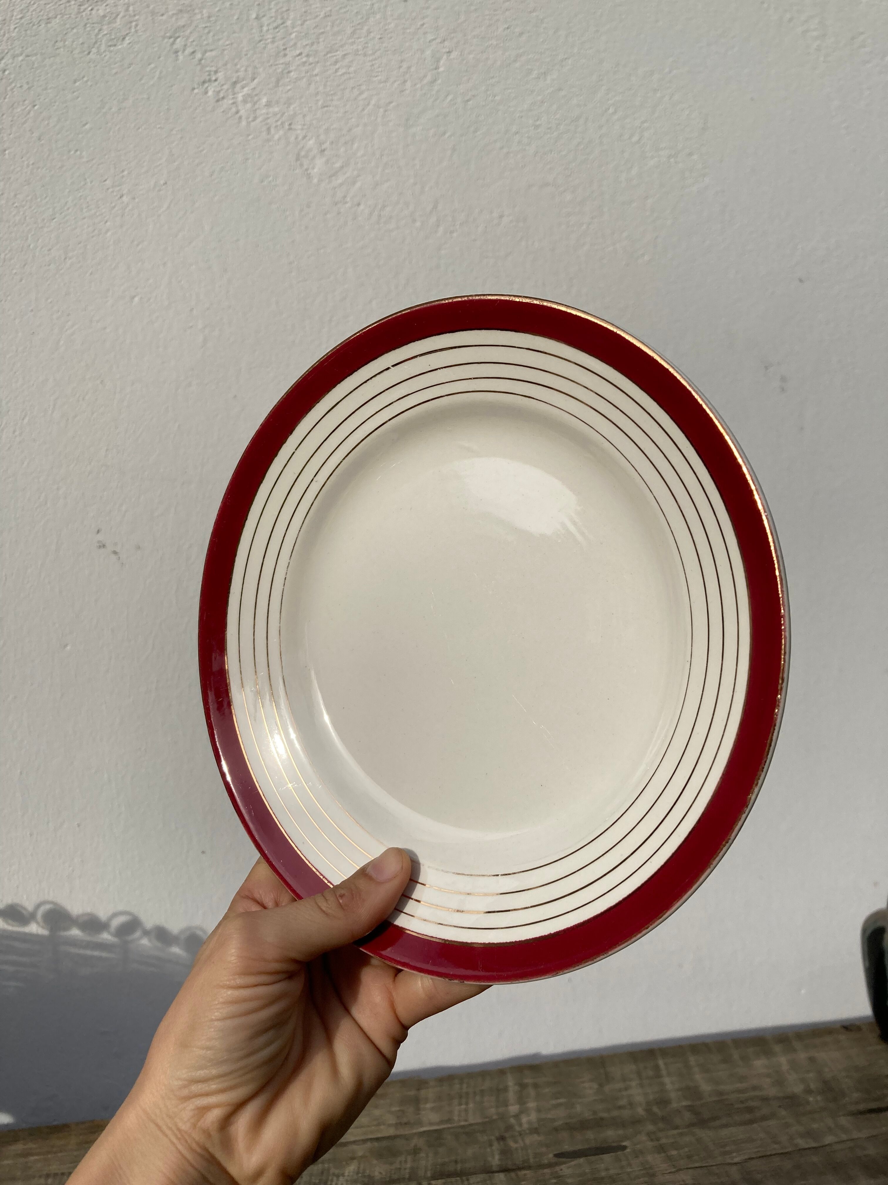 9 dessert plates Sarreguemines Digoin Regence gold and red