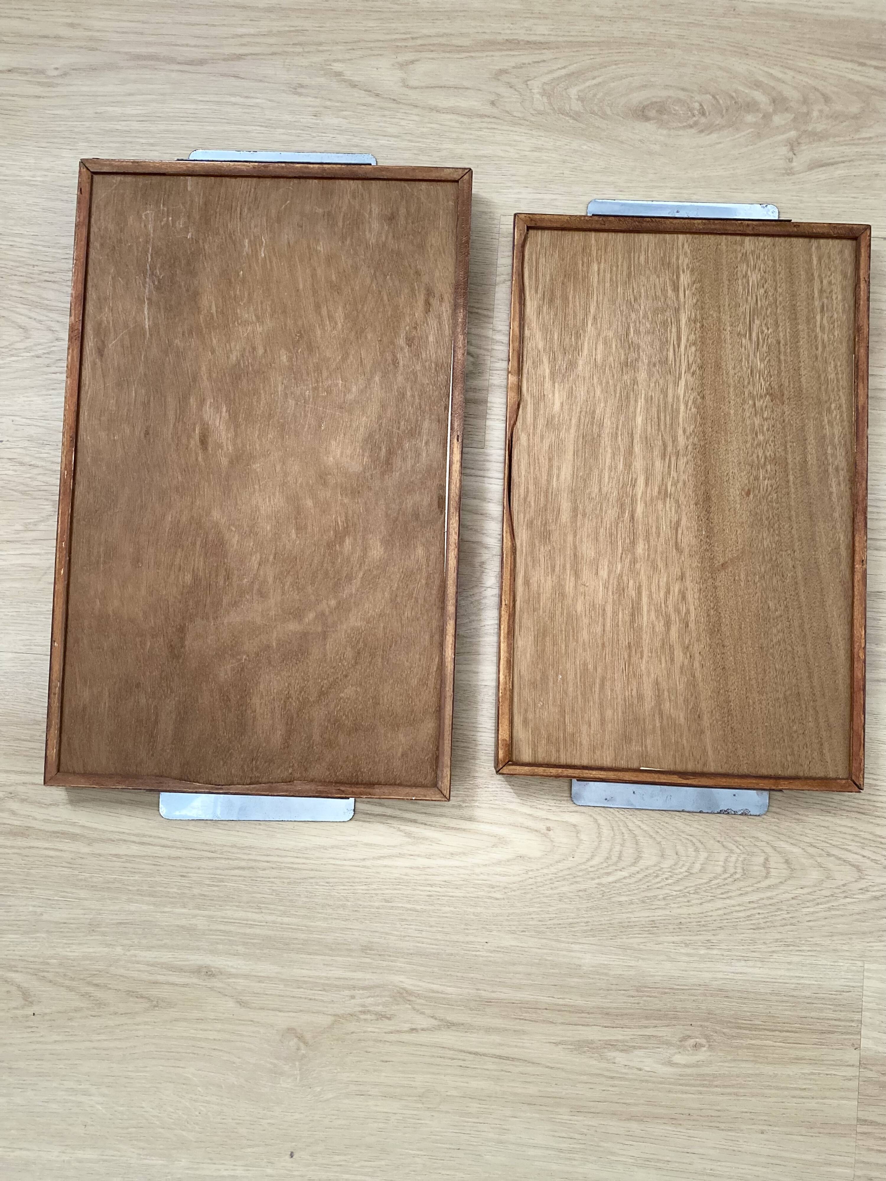 Duo of vintage wooden trays marked art deco