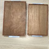 Duo of vintage wooden trays marked art deco