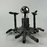 60's 70's brutalist wall lamp iron & glass wall sconce design