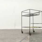 Minimalist perforated metal serving trolley in mid-century style, 1960s.