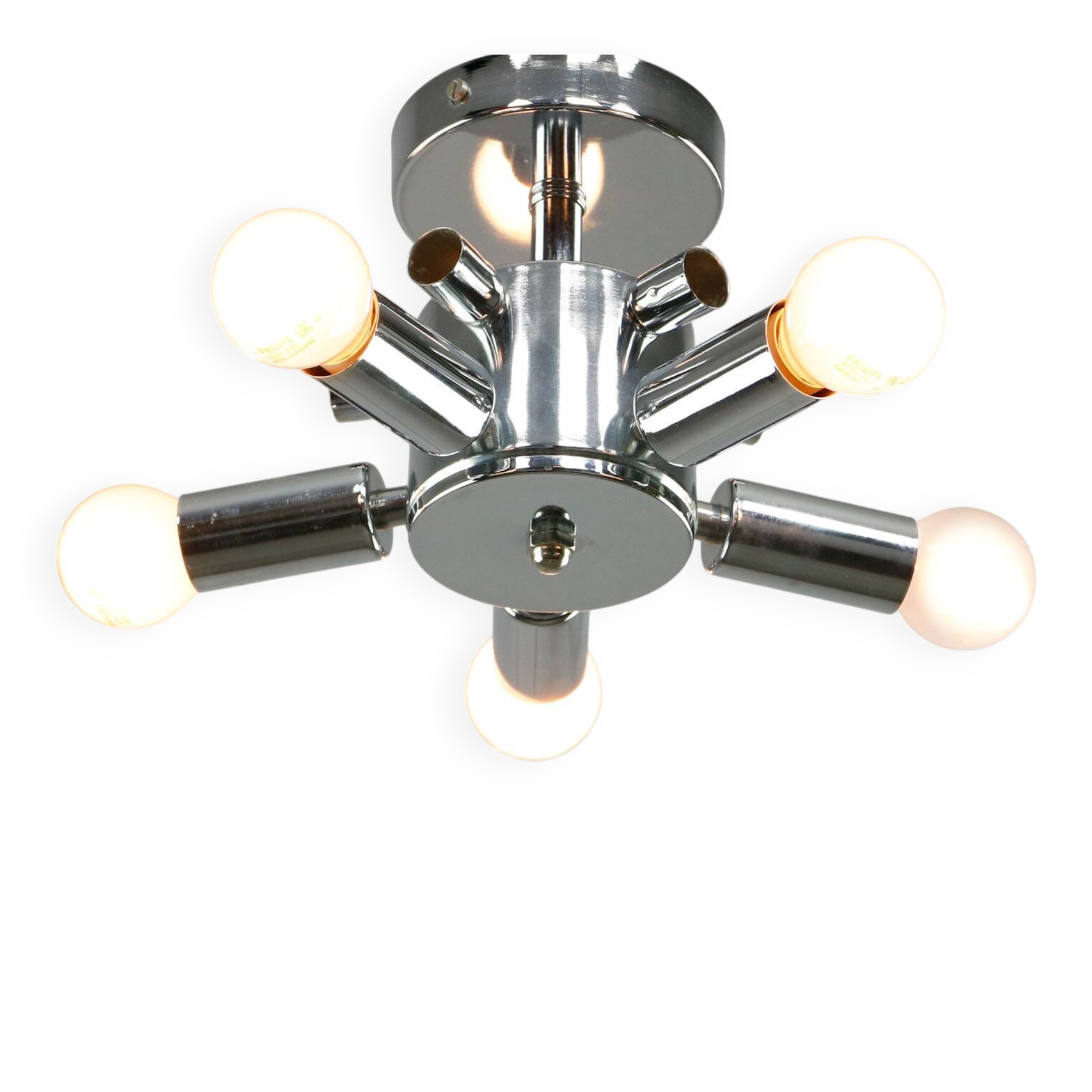 Lampe de plafond vintage en chrome et opaline italienne, années 80