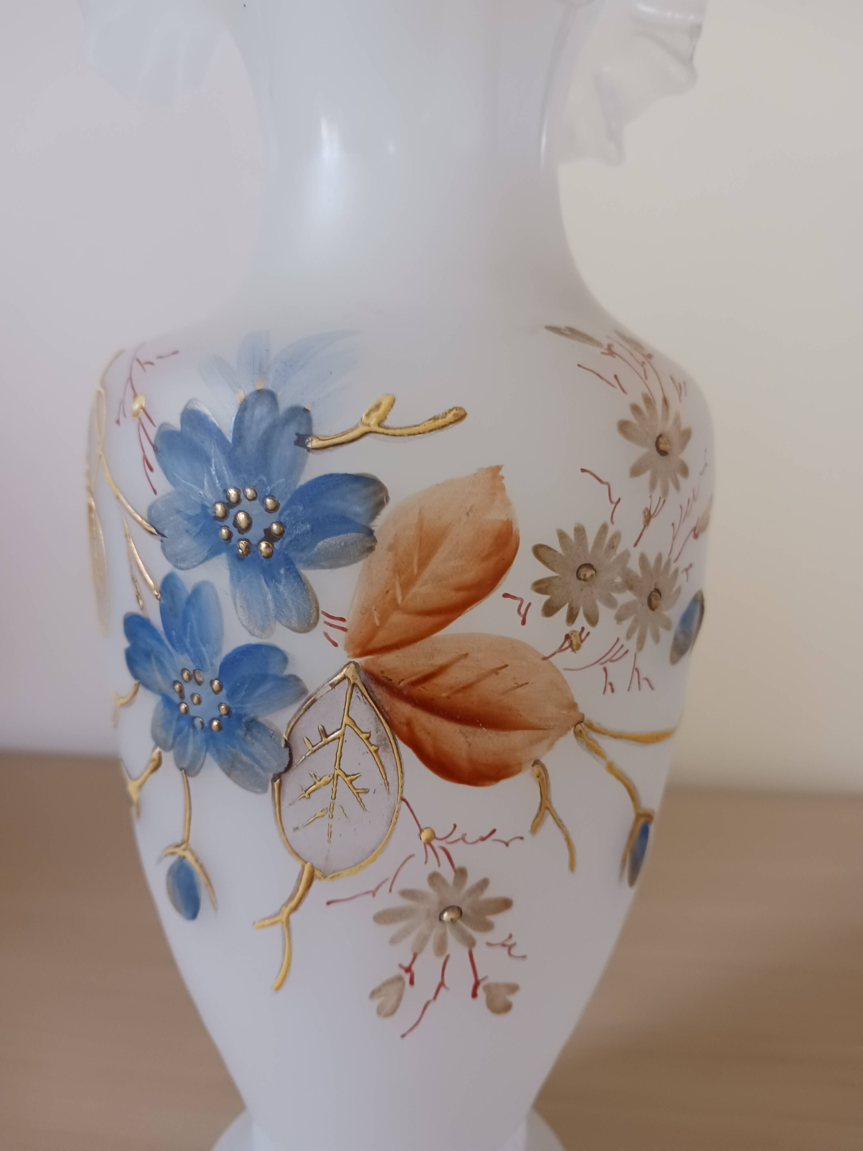 Antique vase, opalescent and floral.