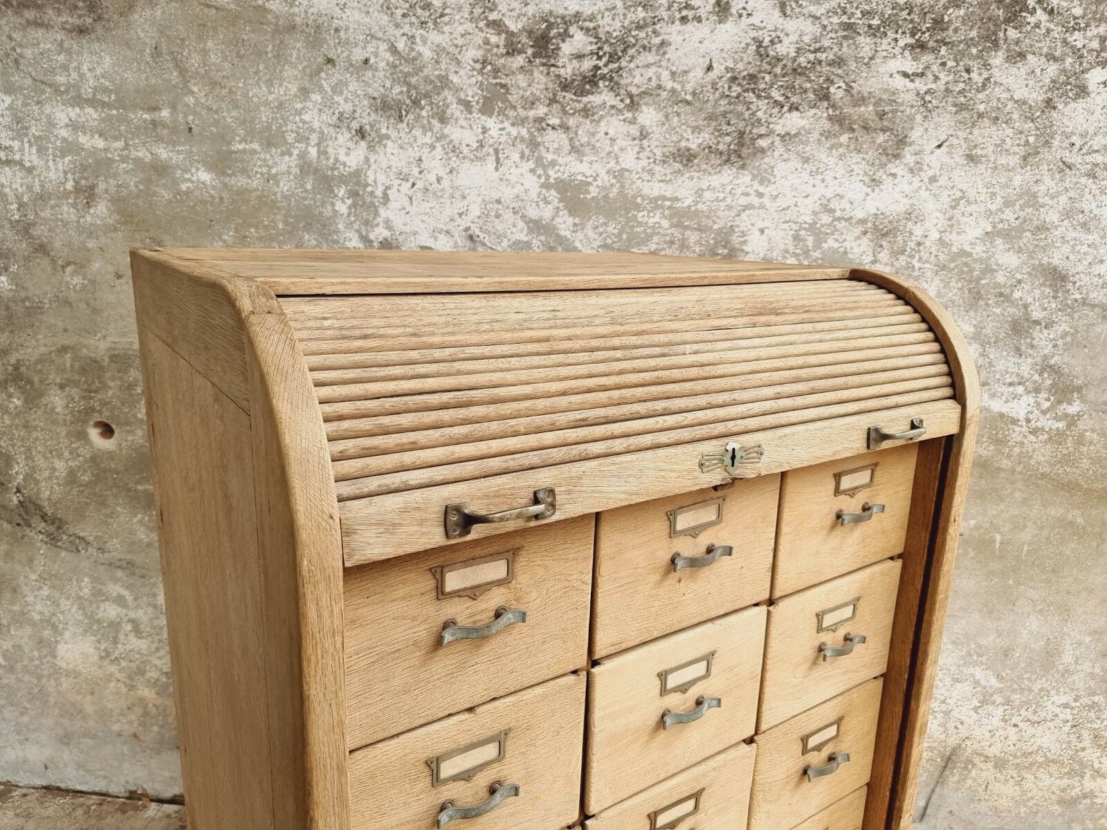 Antique roller shutter cabinet oak chest of drawers