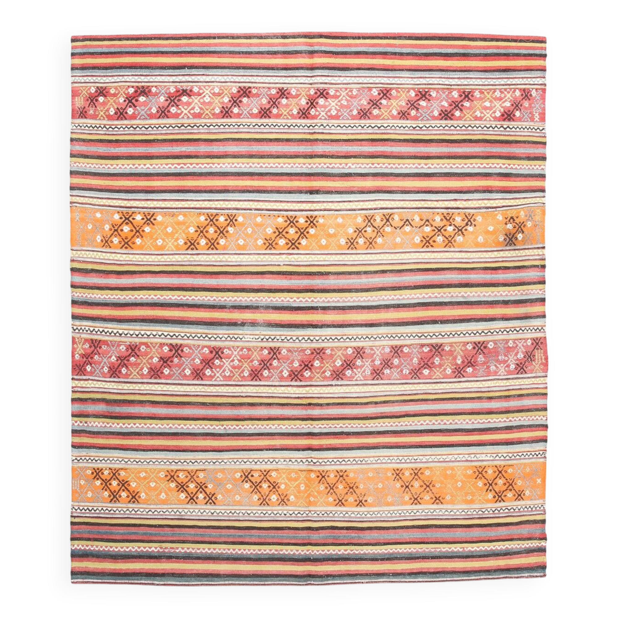 5x6 Vintage Red & Orange Striped Kilim Rug, 163x193Cm