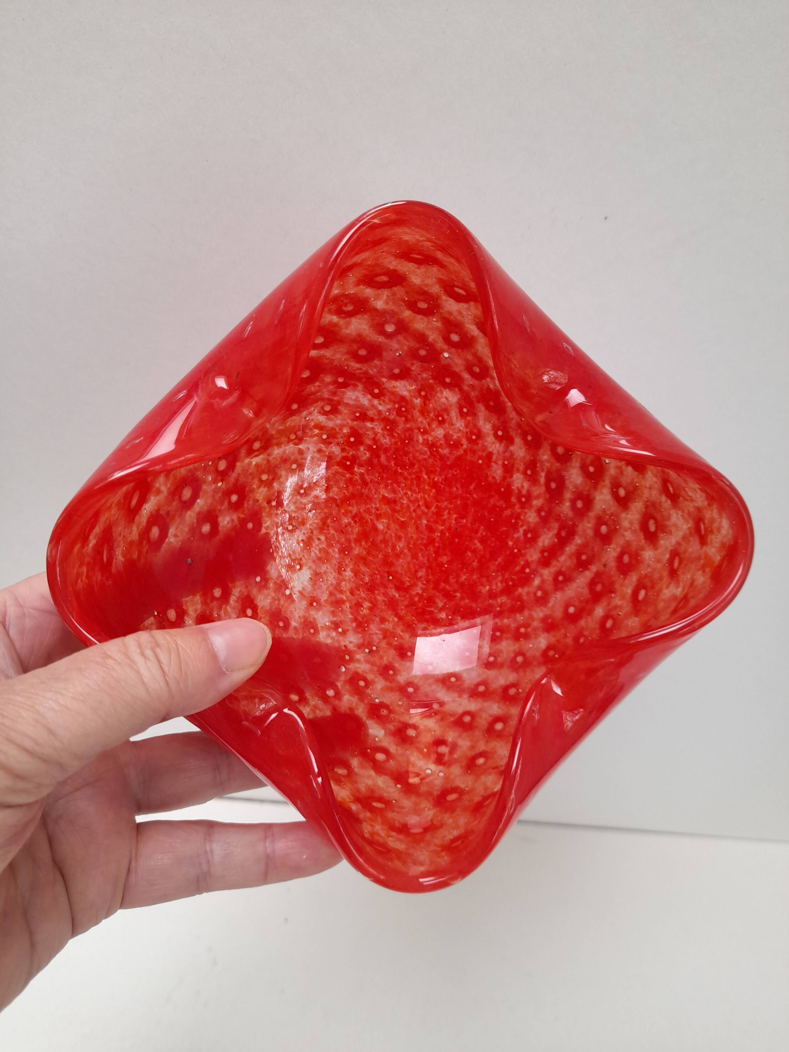 Red bullicante Murano glass catchall signed