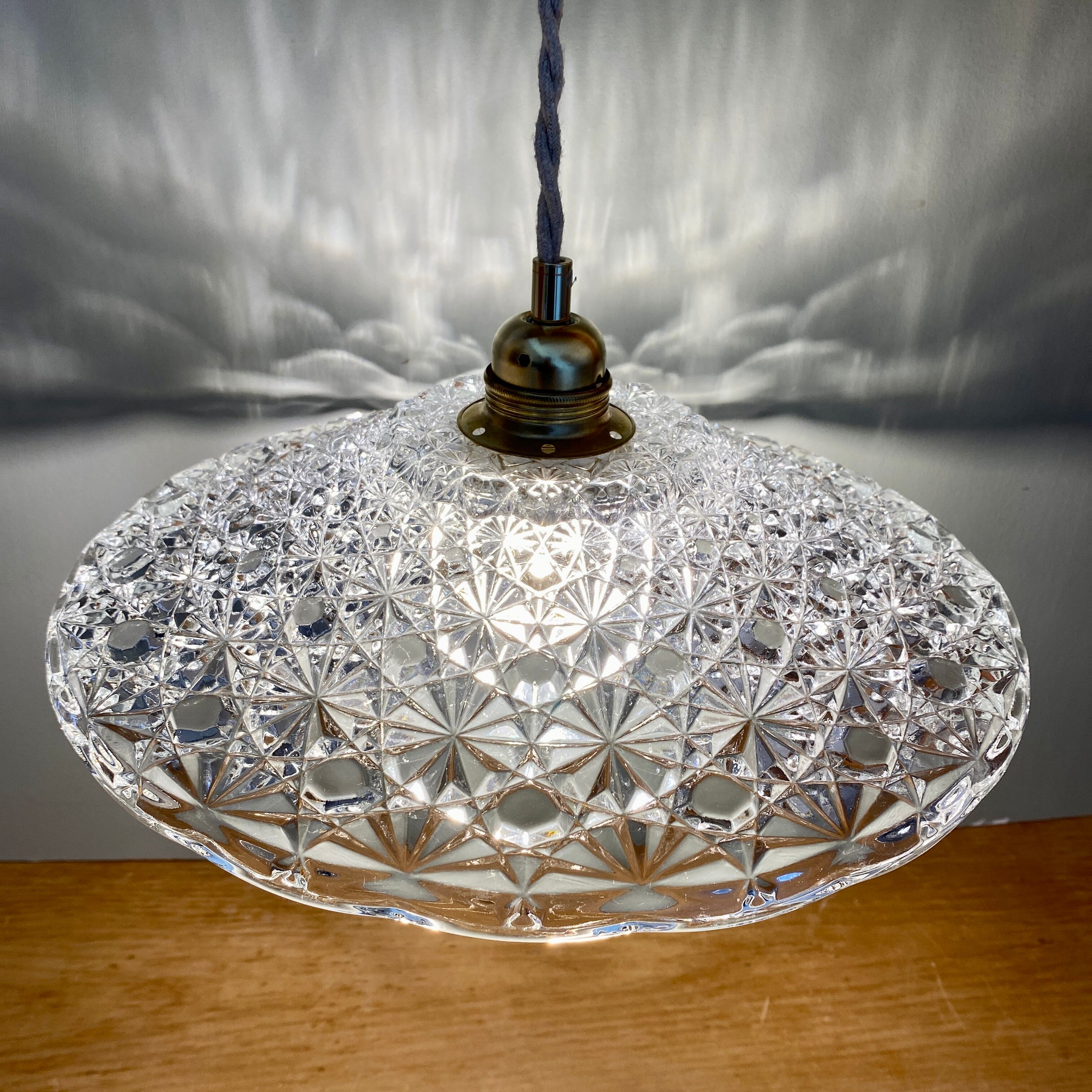 Vintage aabt-jour pendant lamp in molded glass