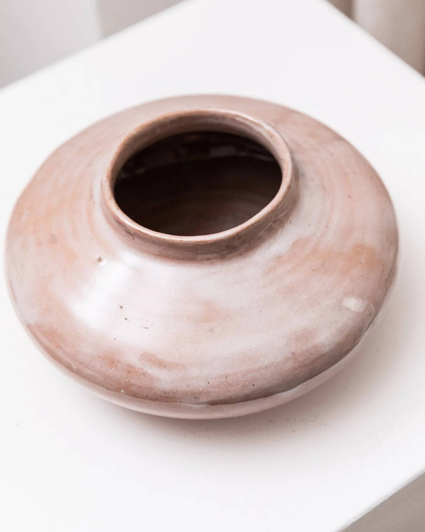 Gudrun Schenk Studio Ceramic Vase in beige-pink glaze - German Mid-Century Flower Vase, 1950s