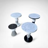 Hand crafted side tables of ceramic and marble in memphis style by casalto