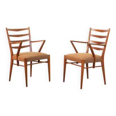 Fauteuils échelle en bois et tissu bouclé caramel Cees Braakman Dutch Design