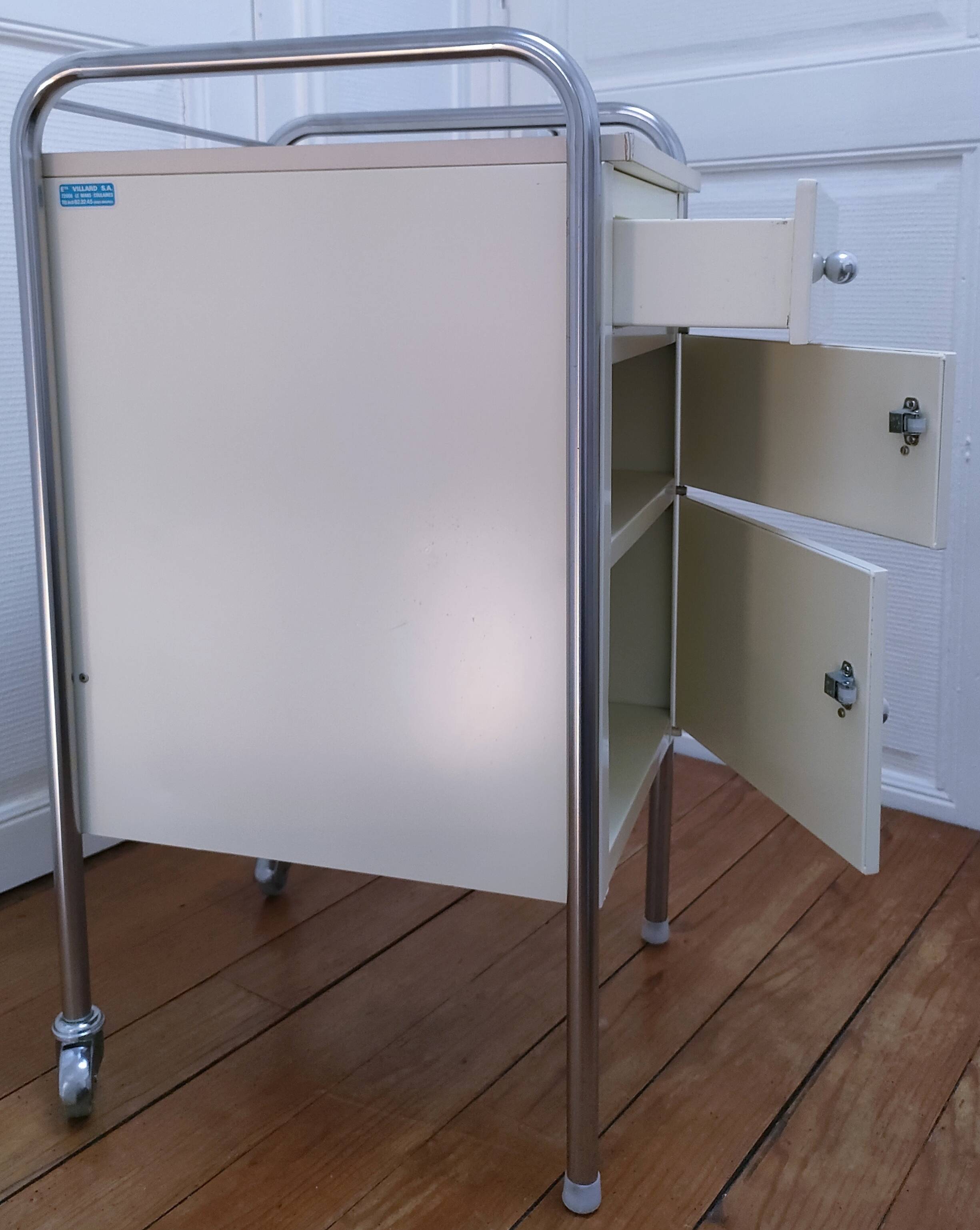 bedside table stainless steel lacquered metal 80s design