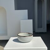 Small white glazed ceramic bowl black edges
