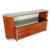 Vintage Italian hairdresser design in suede velvet, chrome, smoked glass and