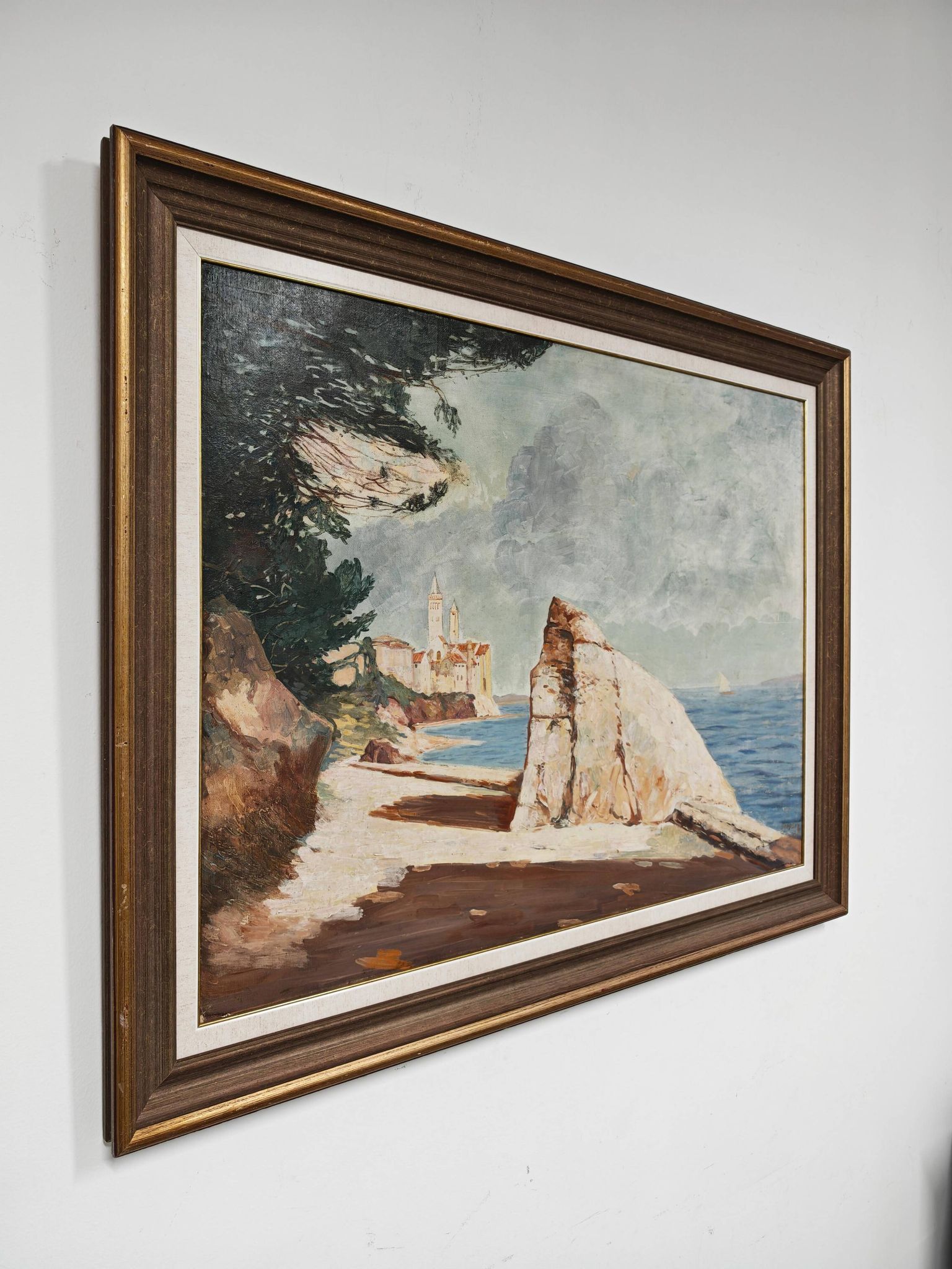 Rab Island, oil on hardboard by Bogoslav Vojinović Pelikan 1926