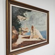Rab Island, oil on hardboard by Bogoslav Vojinović Pelikan 1926