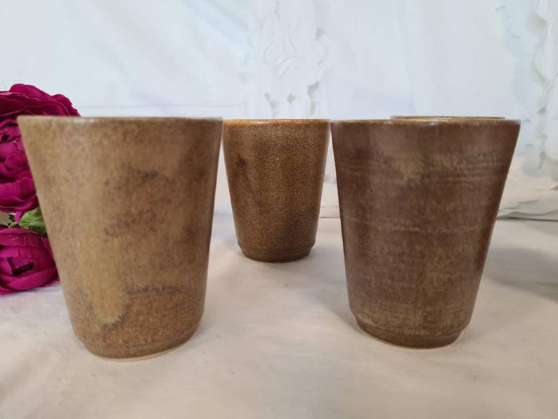 Vintage sandstone cup glasses from the French factory in Digoin