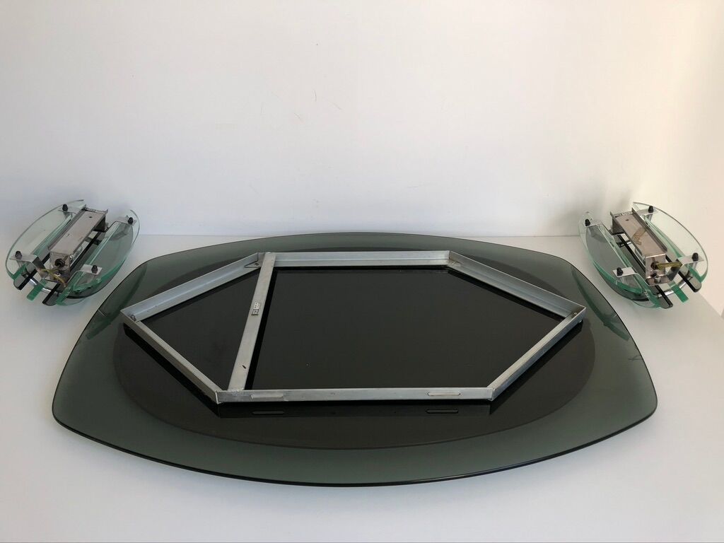 Veca mirror and 2 matching Veca wall lights made in Italy.