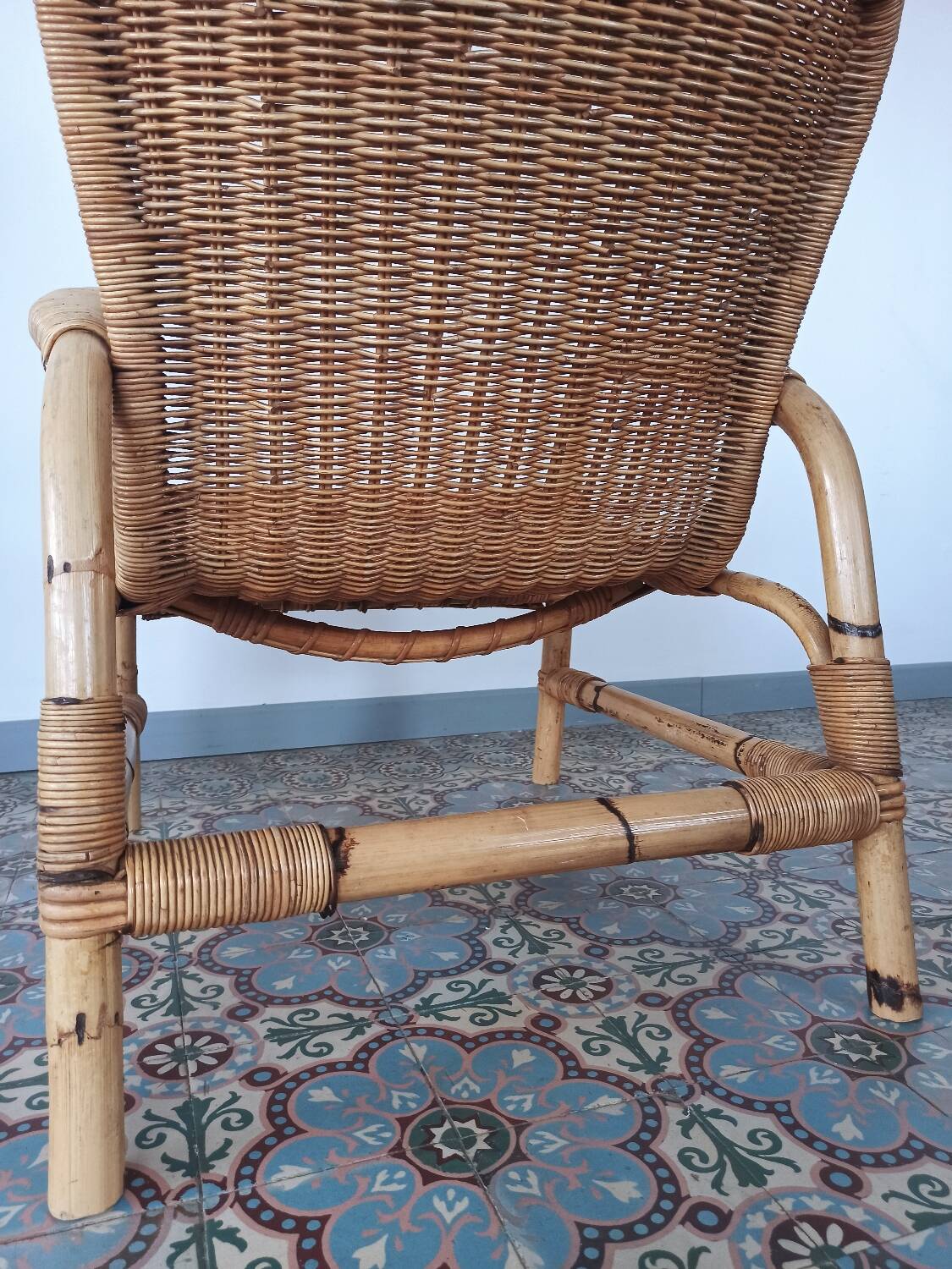 Bamboo and rattan armchair, 50s