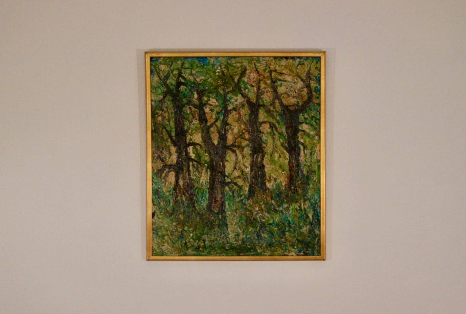 Original Mid Century Swedish Oil on Panel – “Textured Forest” by Stig Allan