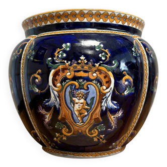 Gien : Important Cache-pot en faïence décor Renaissance Italienne