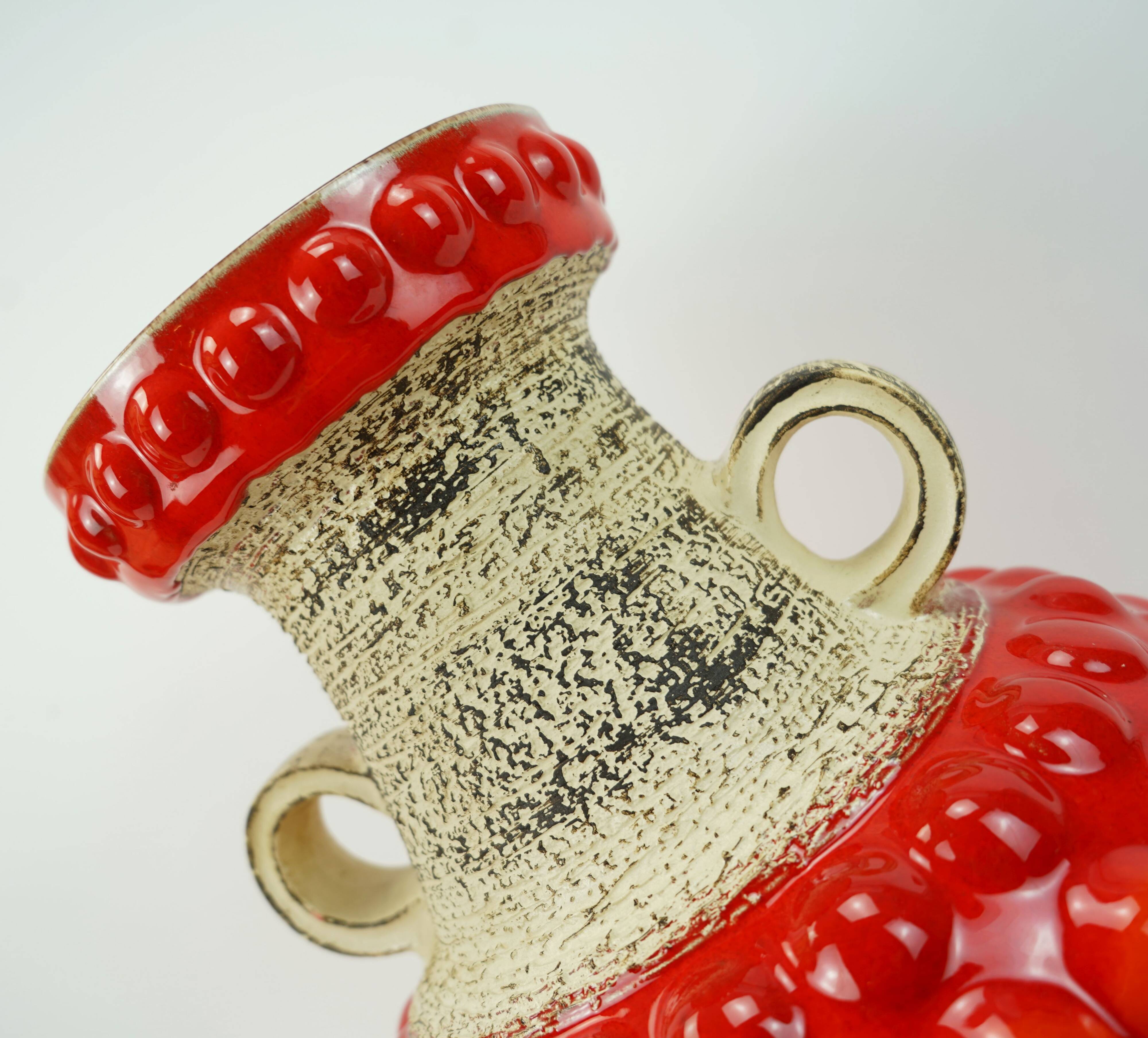 huge 1960s bay keramik floor VASE bubble decor red and orange model 65 45