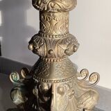 Large bronze candlestick with tripod and winged dog decoration, 19th century.