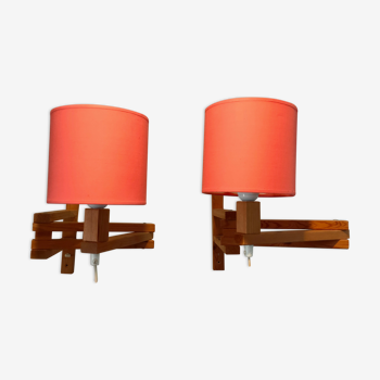 2 wooden wall lamps articulated 50s