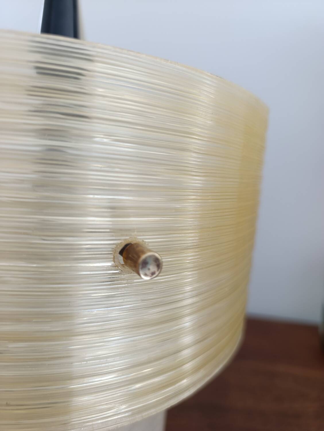 Plexiglas pendant light, two-tone ribbed plastic, 1970