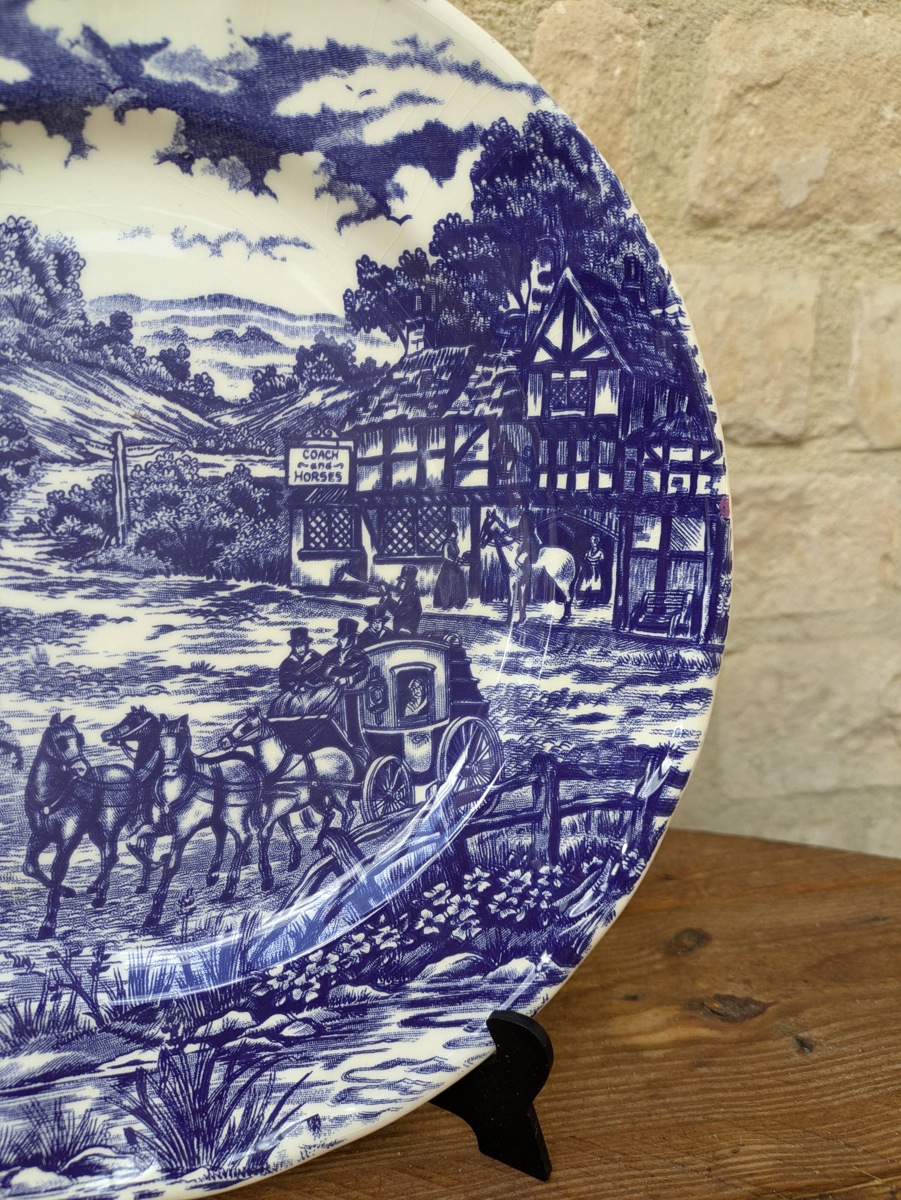 Old blue country scene plate